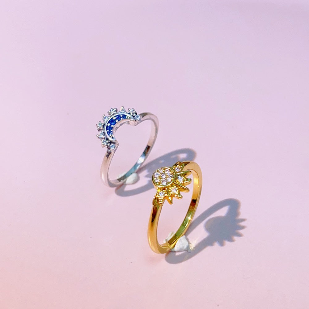 PAN Celestial Sun & Moon Ring gold 925 silver diamond blue moon ring girlfriend ring set 162674C01