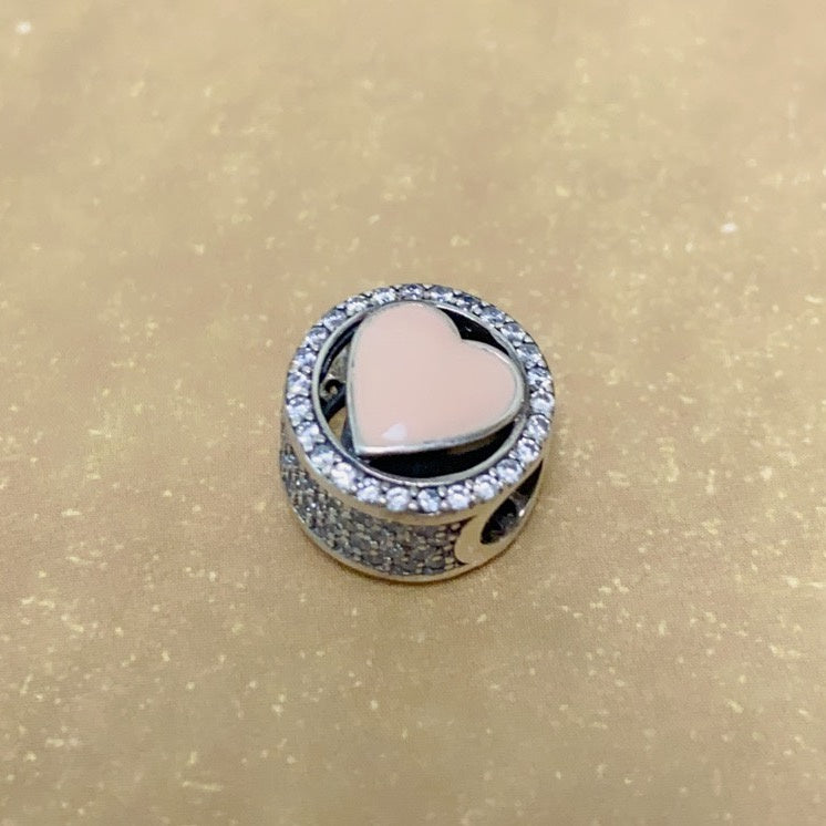 【Moments】Pan Pandora Pink Heart Pavé Halo Charm 792034CZ 925 Silver Valentine's Day