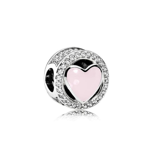 【Moments】Pan Pandora Pink Heart Pavé Halo Charm 792034CZ 925 Silver Valentine's Day