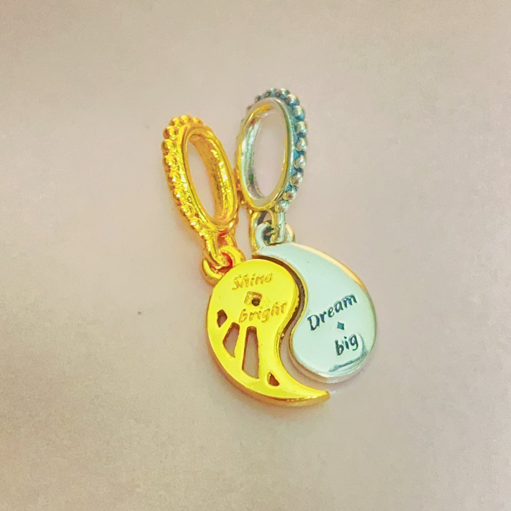 【Moments】PAN Two-tone Splittable Sun & Moon Dangle Charm  762678C01 2in1 couple Lucky pendant