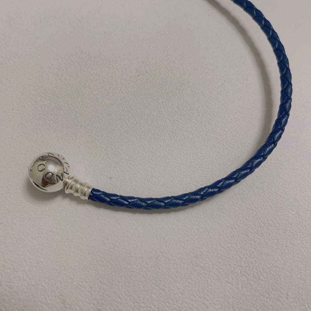 【Moments】PAN Love Knot Braided Leather Bracelet 925 silver Blue for women men Couples 592790C01