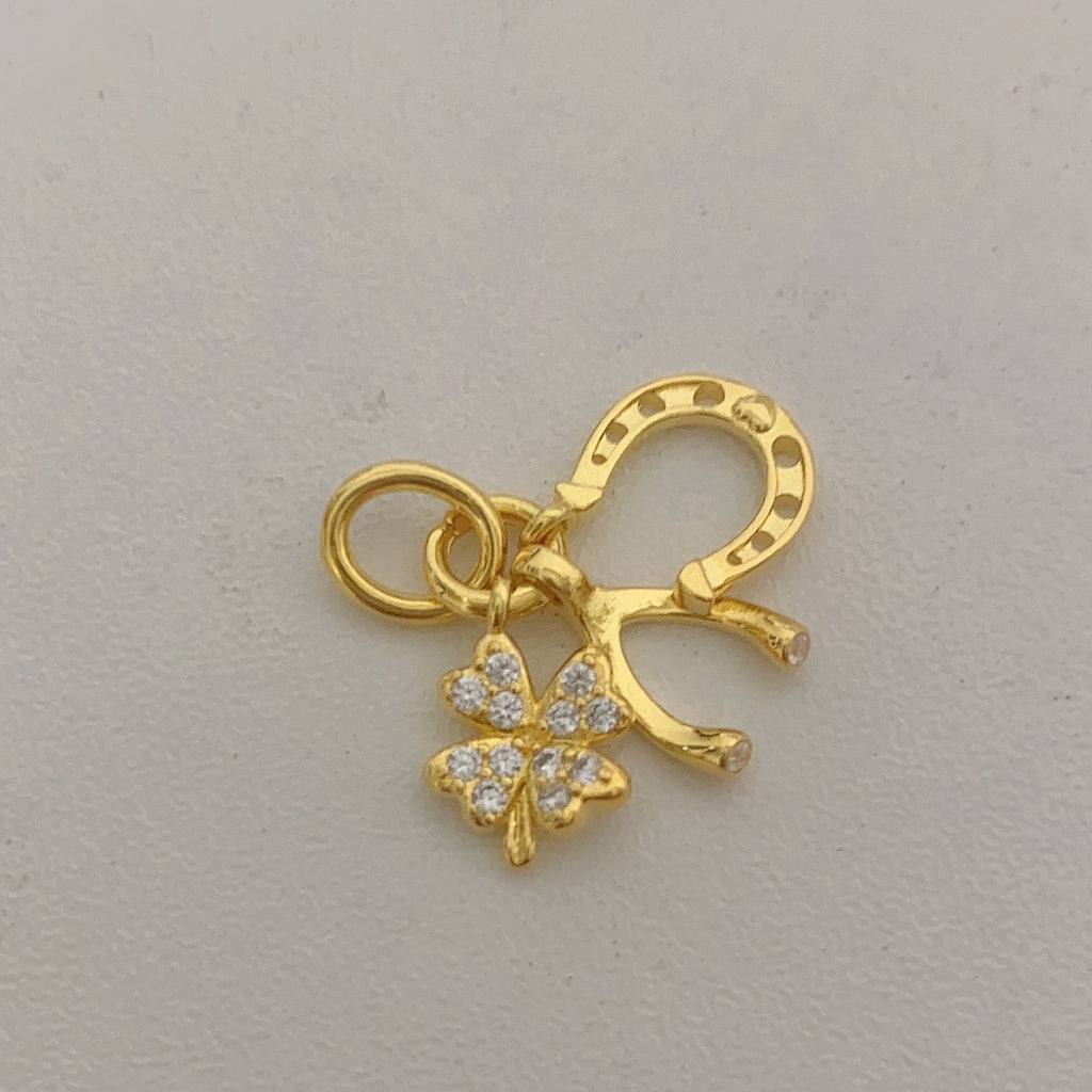 【Moments】PAN Lucky Clover, Wishbone & Horseshoe Dangle Charm gold 752337C01 Lucky pendant