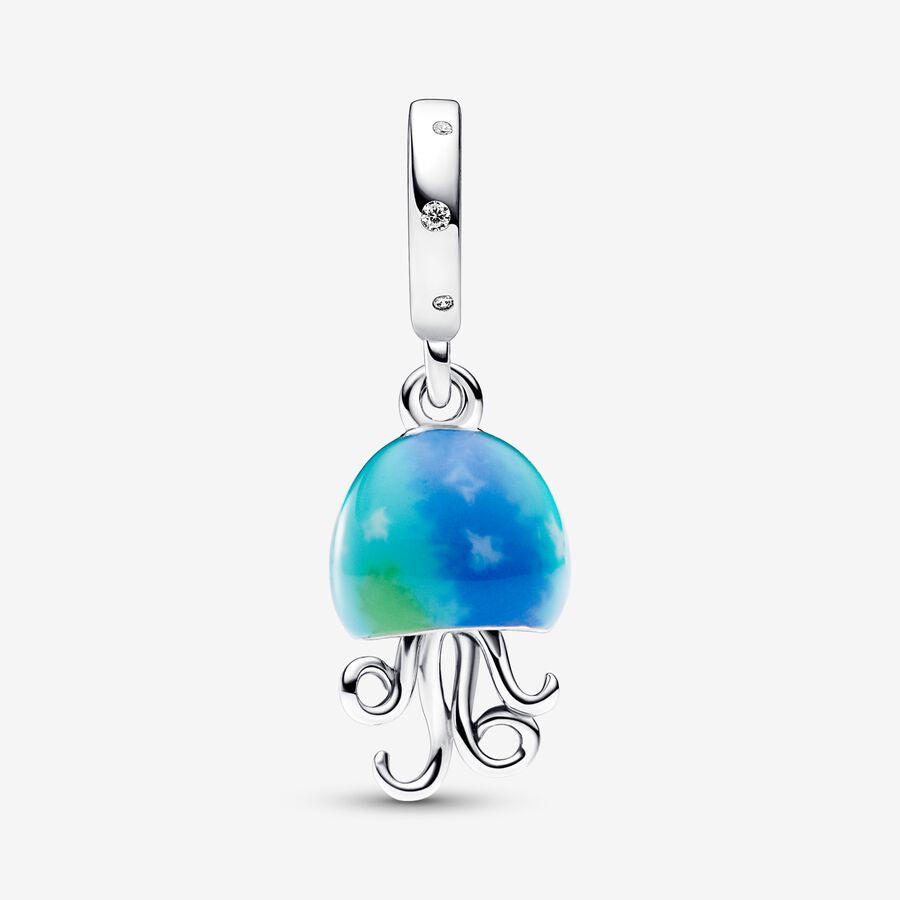 【Moments】Color-changing Jellyfish Dangle Charm 792704C01 925 Silver animal Blue ocean pendant