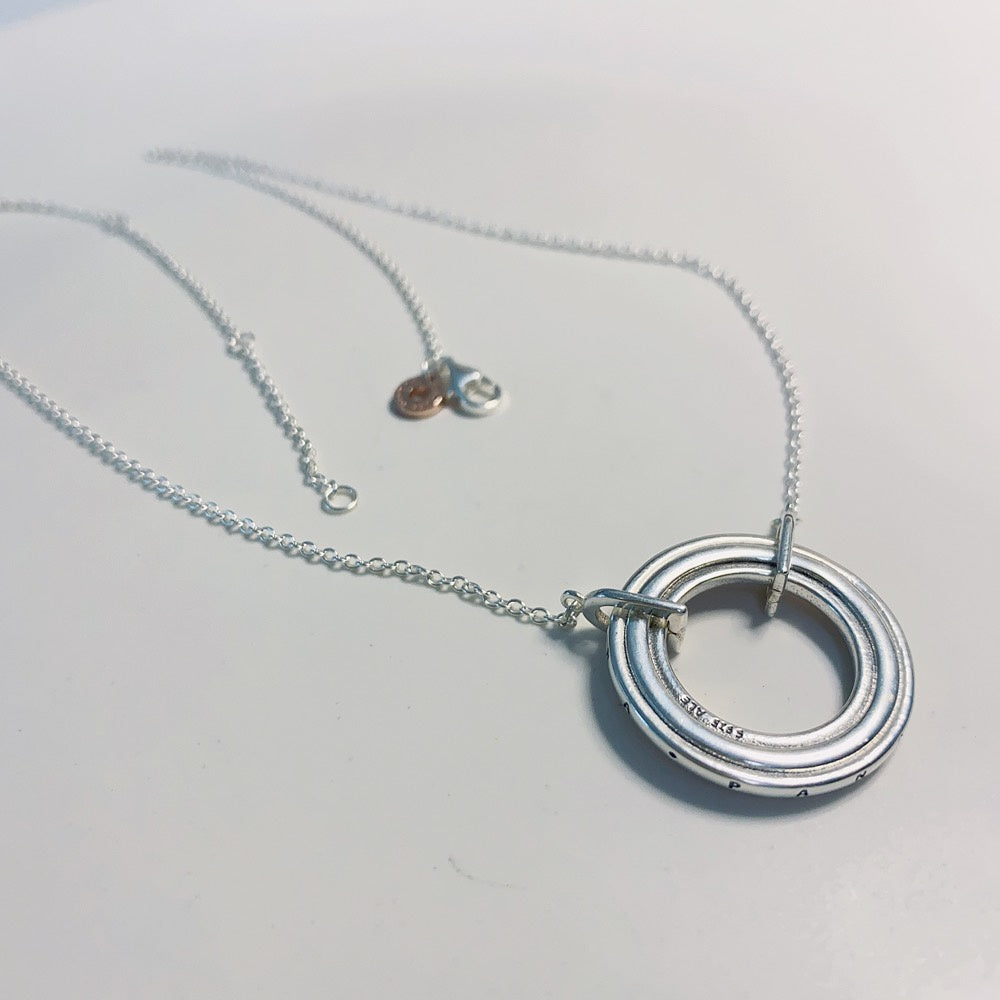 PAN Signature Two tone Intertwined Circles Necklace 382778C01 925 silver rose gold classic round