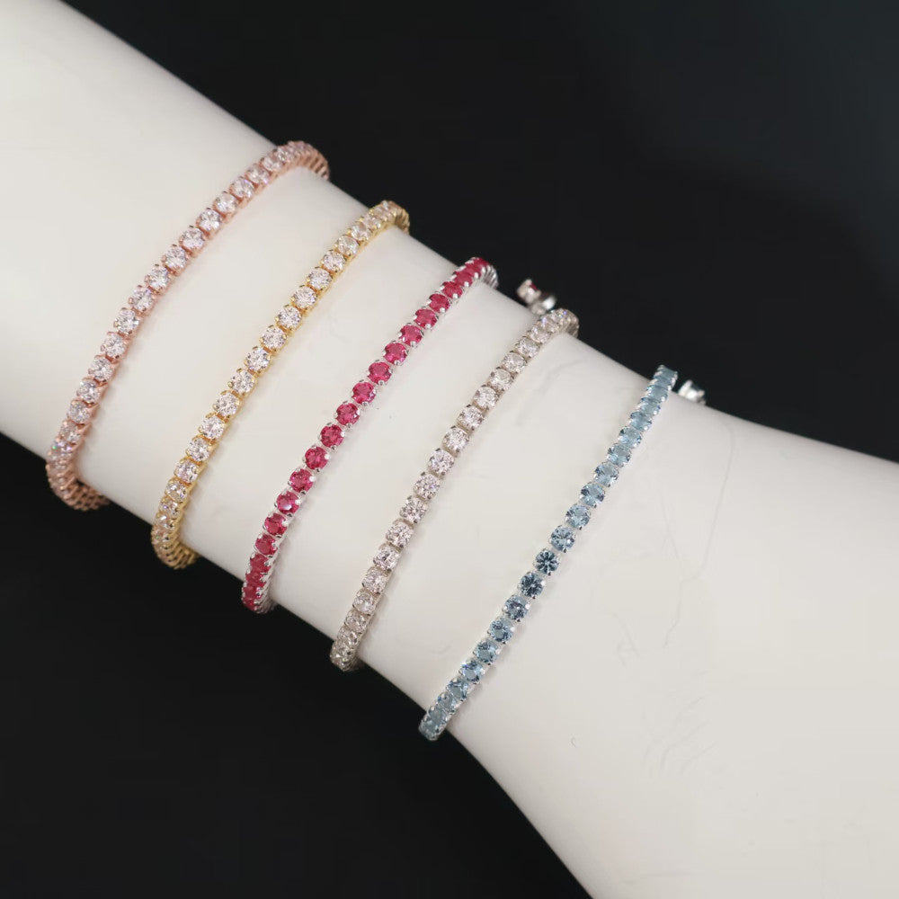 PAN Sparkling Tennis Bracelet 925 silver Pink blue 591469C01 Classic zircon bracelet 599416C01