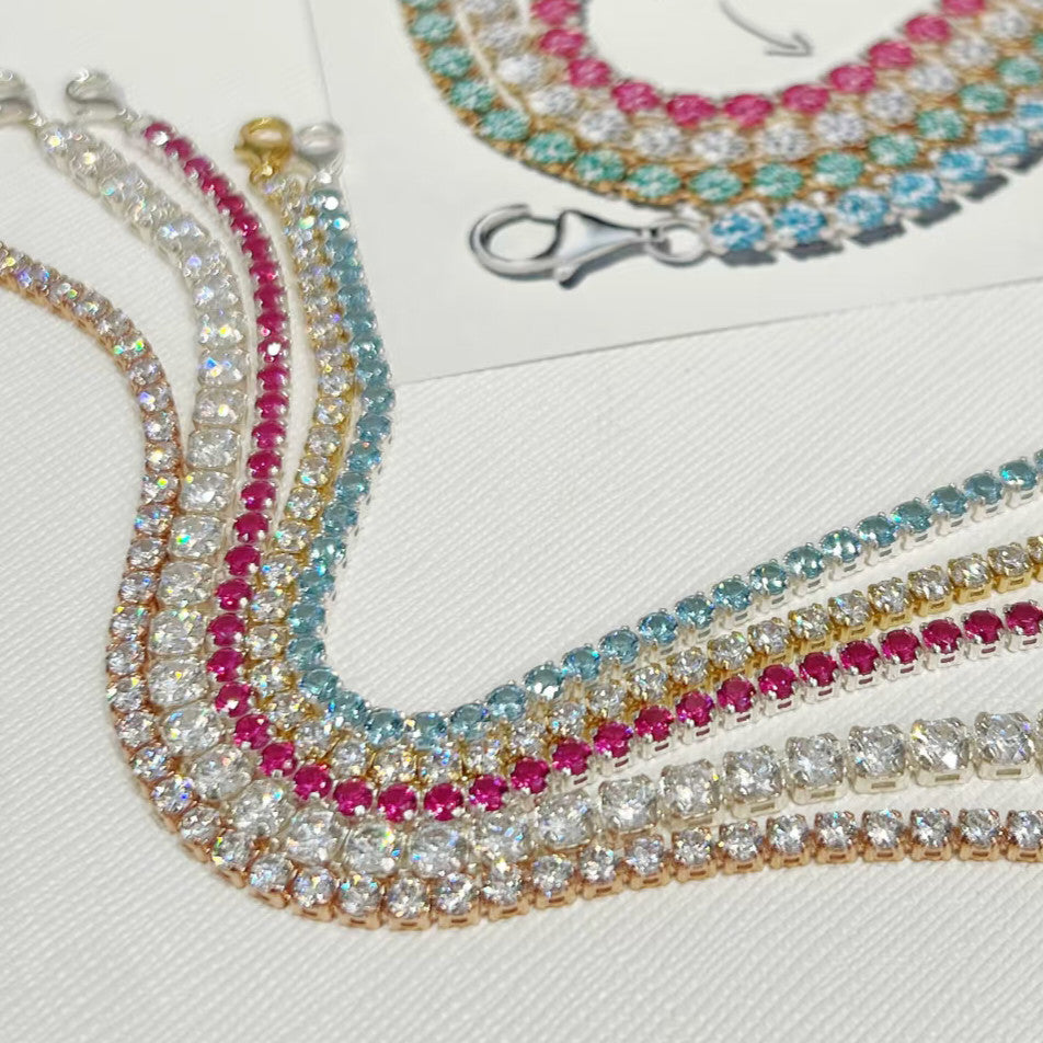 PAN Sparkling Tennis Bracelet 925 silver Pink blue 591469C01 Classic zircon bracelet 599416C01