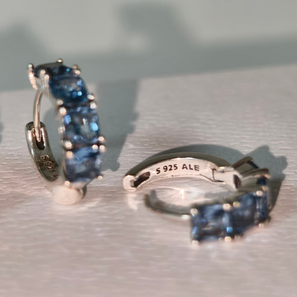 Pan Pink\Light Blue Hoop Earrings 925 silver Sterling silver Elegant Square-Cut Crystal 293851C02