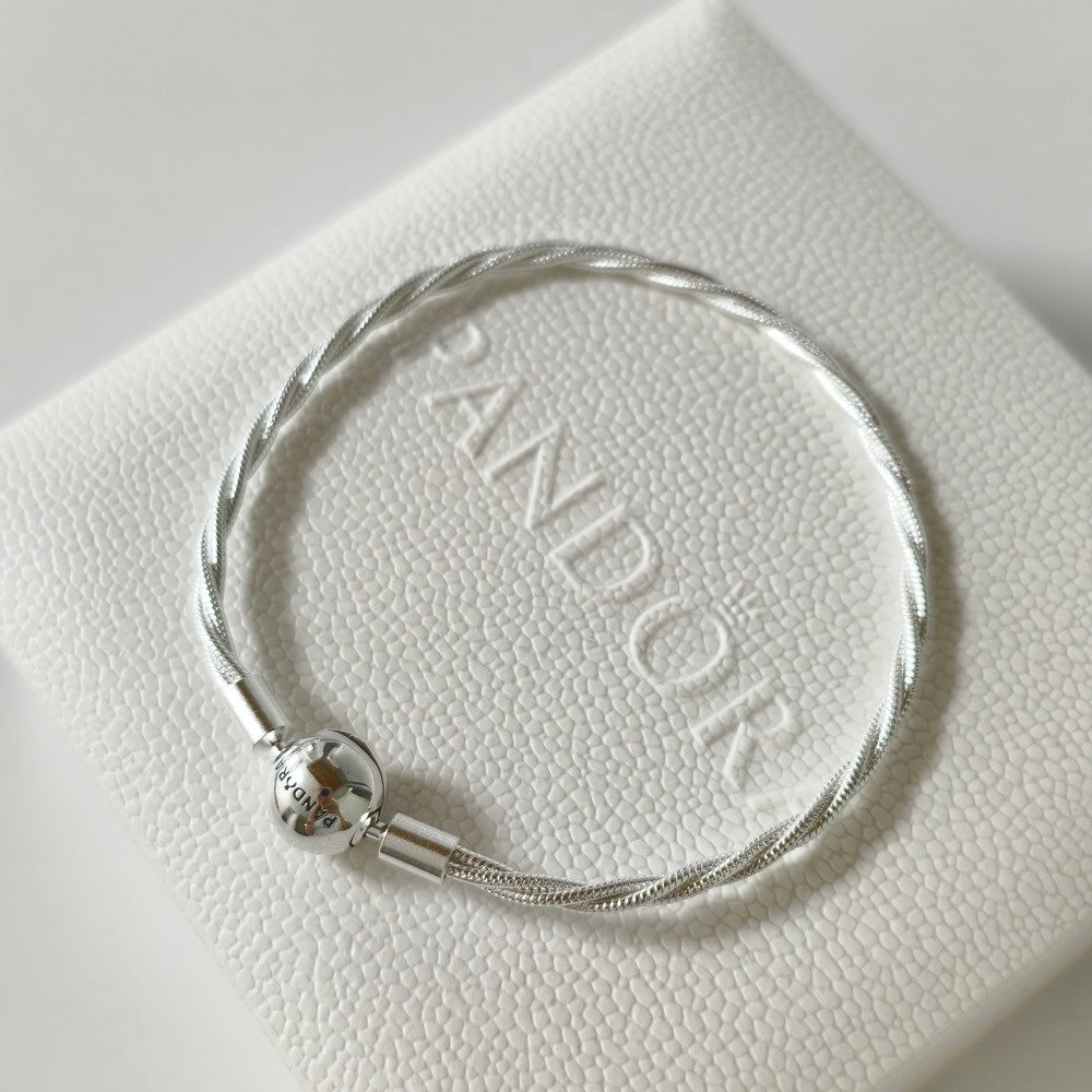 【Moments】PAN Round Pandora Clasp Twisted Snake Chain 593757C00 Sterling silver 925 silver