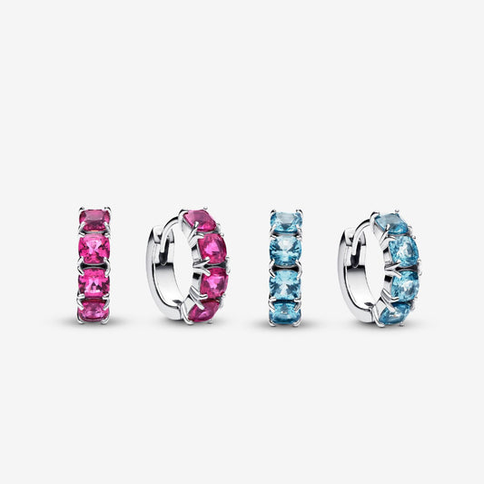 Pan Pink\Light Blue Hoop Earrings 925 silver Sterling silver Elegant Square-Cut Crystal 293851C02