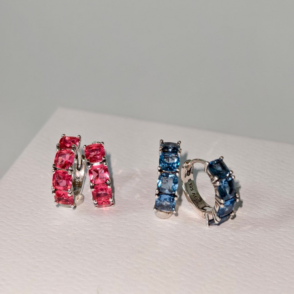 Pan Pink\Light Blue Hoop Earrings 925 silver Sterling silver Elegant Square-Cut Crystal 293851C02