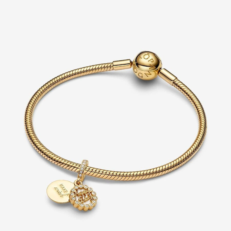 【ME｜Moments】PAN Happy Birthday Cake Dangle Charm Gold DIY Perfect luck for 763787C01