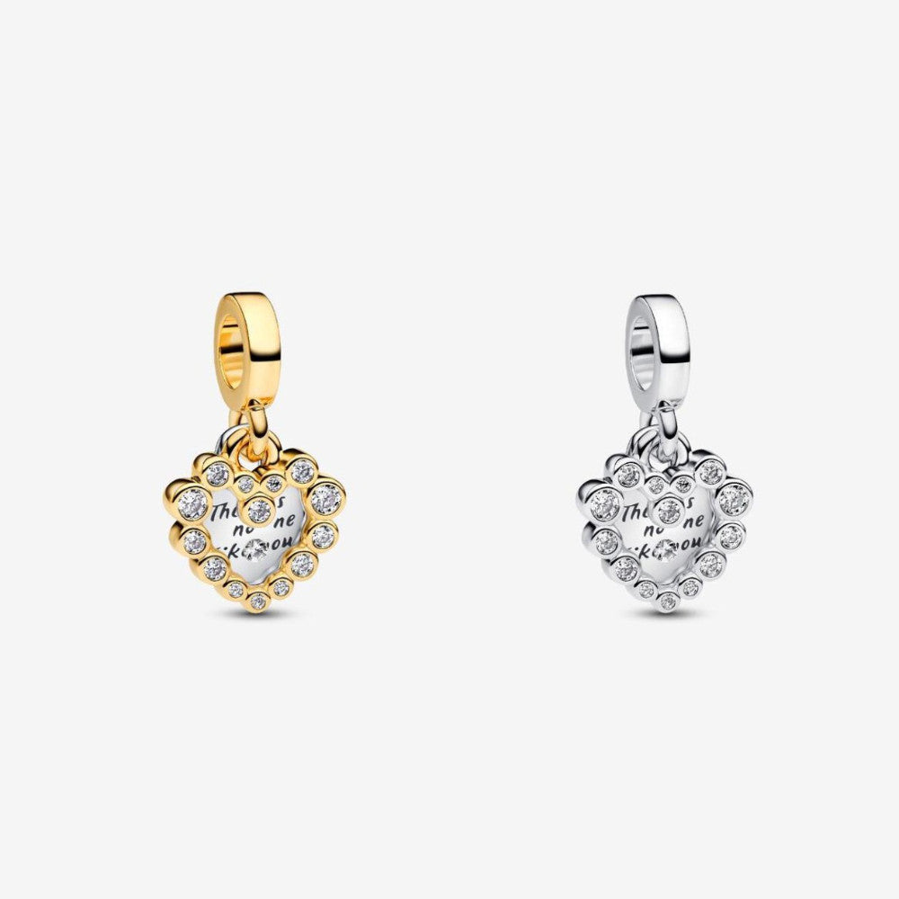 【Moments】 Pan Sparkling Heart Double Dangle Charm 763765C01 793765C01