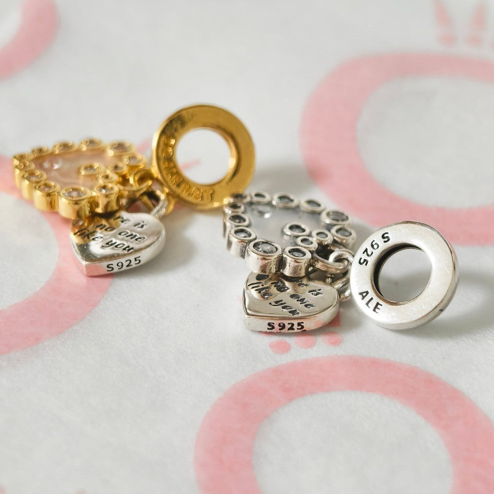【Moments】 Pan Sparkling Heart Double Dangle Charm 763765C01 793765C01