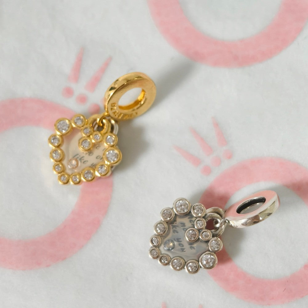 【Moments】 Pan Sparkling Heart Double Dangle Charm 763765C01 793765C01