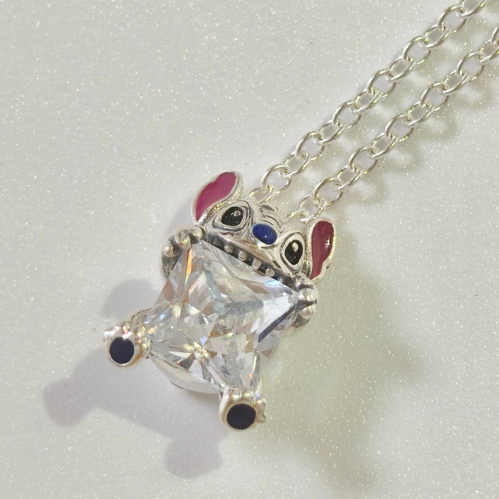 PAN Disney Stitch Collier Necklace 393743C01 crystal 925 silver for girl gift Cute cartoon