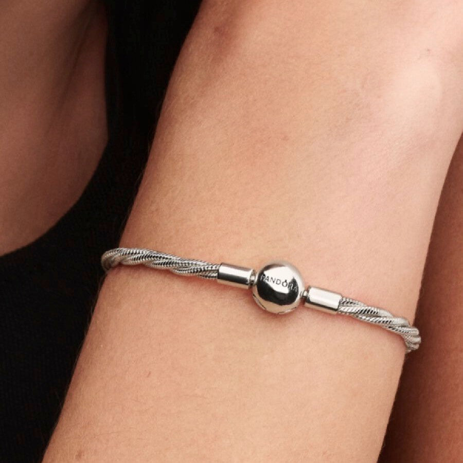 【Moments】PAN Round Pandora Clasp Twisted Snake Chain 593757C00 Sterling silver 925 silver