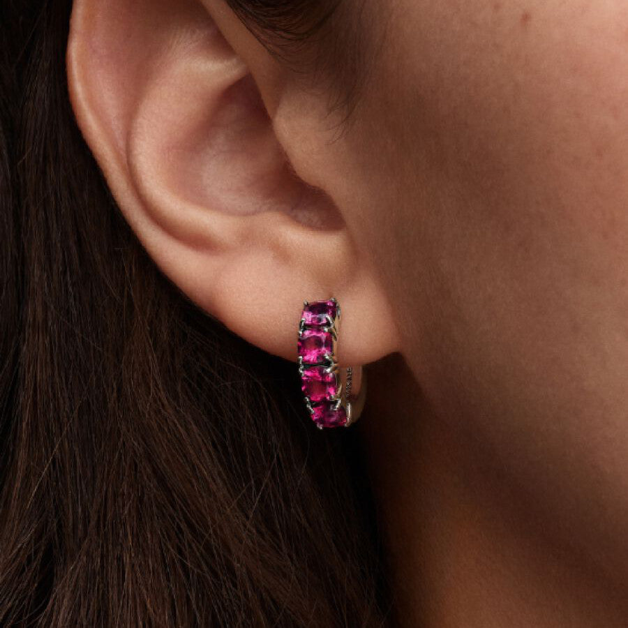 Pan Pink\Light Blue Hoop Earrings 925 silver Sterling silver Elegant Square-Cut Crystal 293851C02
