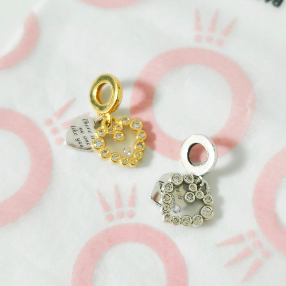 【Moments】 Pan Sparkling Heart Double Dangle Charm 763765C01 793765C01