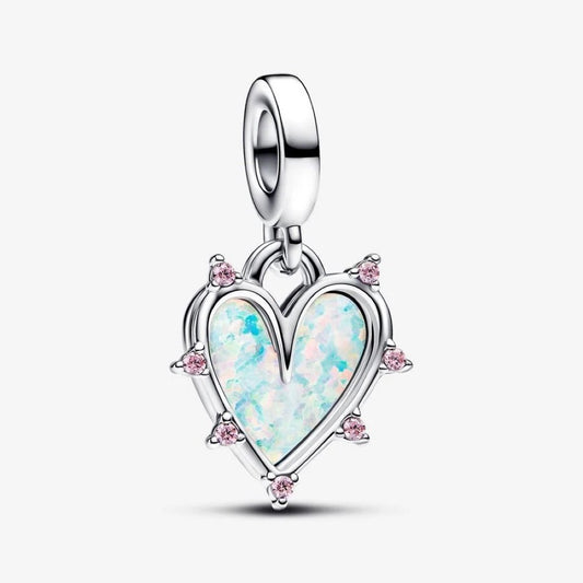 【Moments】 Pan SFriendship Opalescent Double Dangle Charm 793434C01 Sterling silver 925 silver pink