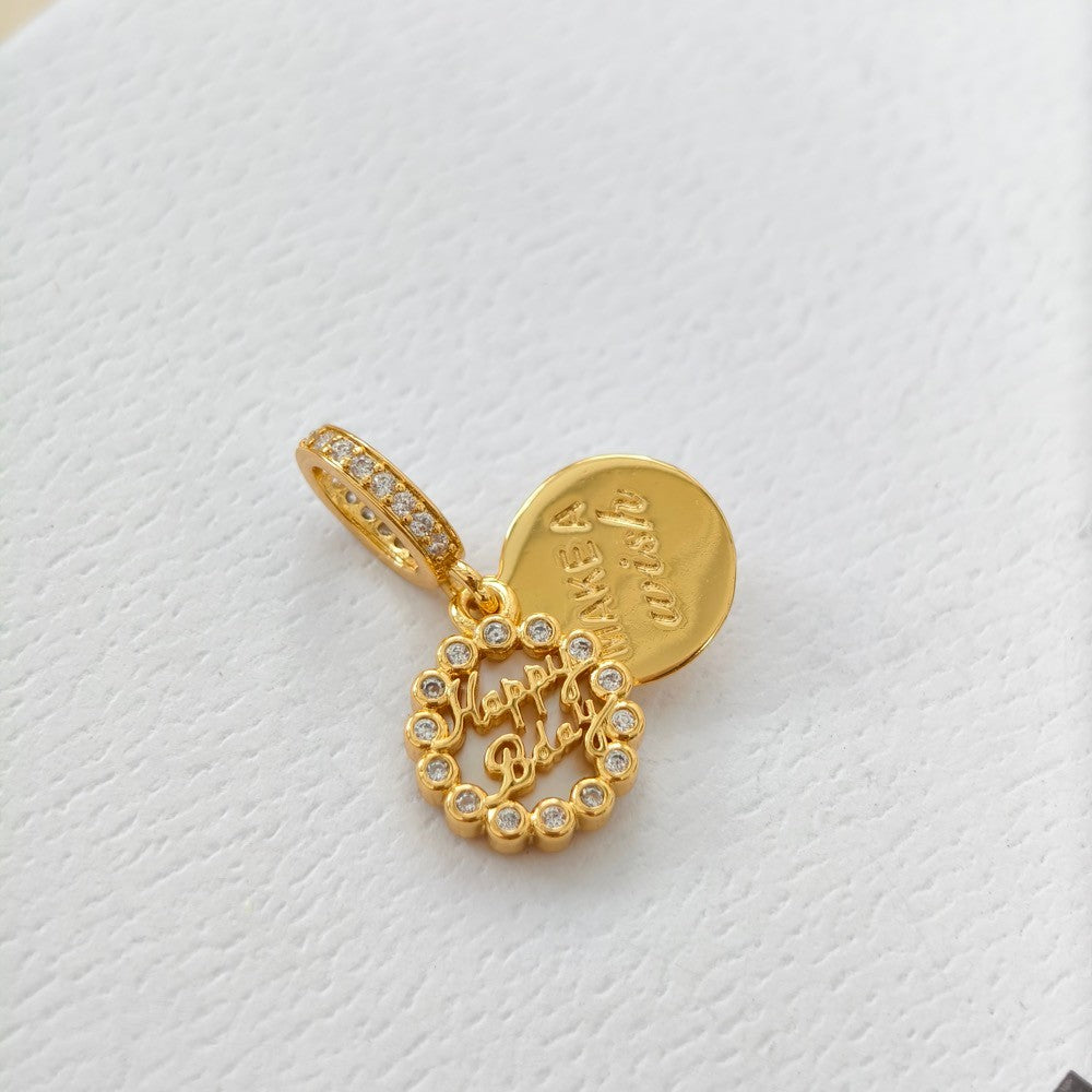 【ME｜Moments】PAN Happy Birthday Cake Dangle Charm Gold DIY Perfect luck for 763787C01