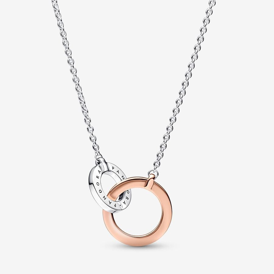 PAN Signature Two tone Intertwined Circles Necklace 382778C01 925 silver rose gold classic round