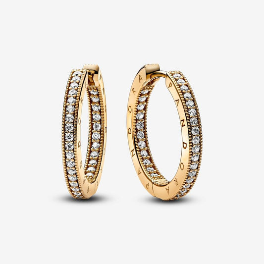 PAN Signature Logo & Pavé Hoop Earrings 262738C01 gold earrings classic large hoop earrings