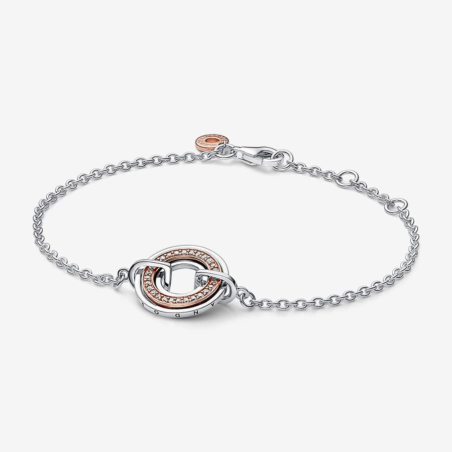 Pan Signature Two Two-tone Logo & Pavé Chain Bracelet  582741C01 925 silver Zirconia rose gold