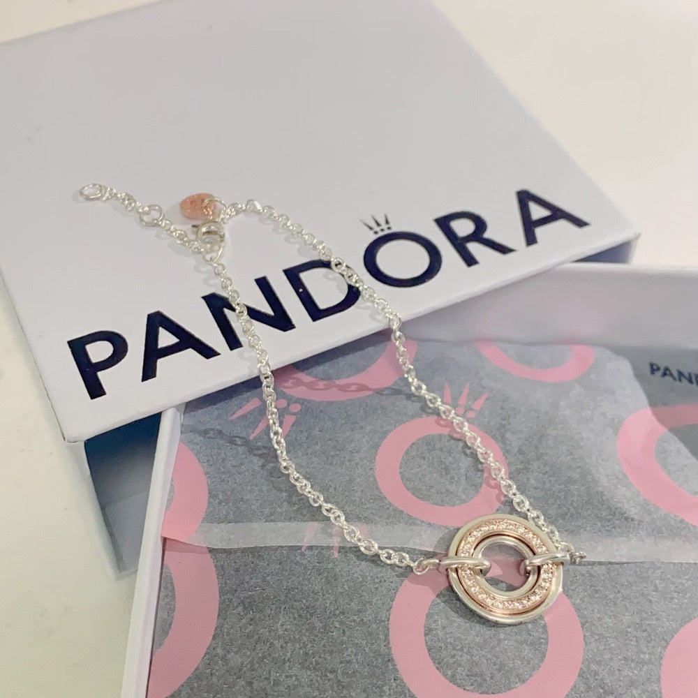 Pan Signature Two Two-tone Logo & Pavé Chain Bracelet  582741C01 925 silver Zirconia rose gold