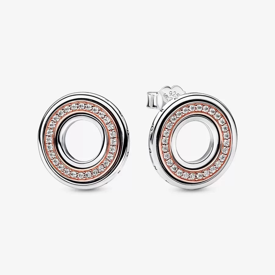 PAN  Signature Two tone Logo & Pavé Stud Earrings 282780C01 for women diamond rose gold earrings