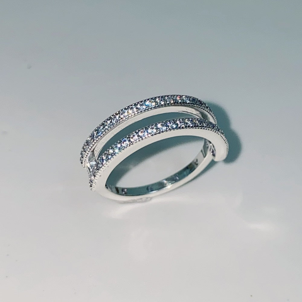 PAN Signature Logo & Pavé Double Band Ring 192779C01 925 Sterling silver everyday any style