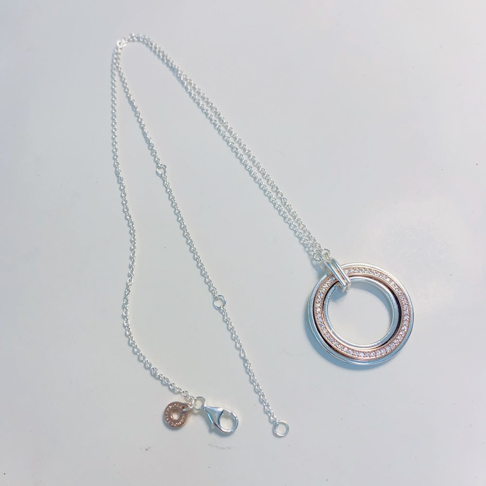 PAN Signature Two tone Intertwined Circles Necklace 382778C01 925 silver rose gold classic round