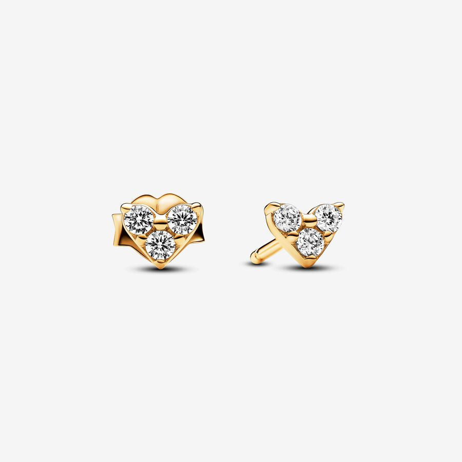 PAN Gold Triple Stone Heart Stud Earrings 263003C01 gold earrings classic Small earrings for daily