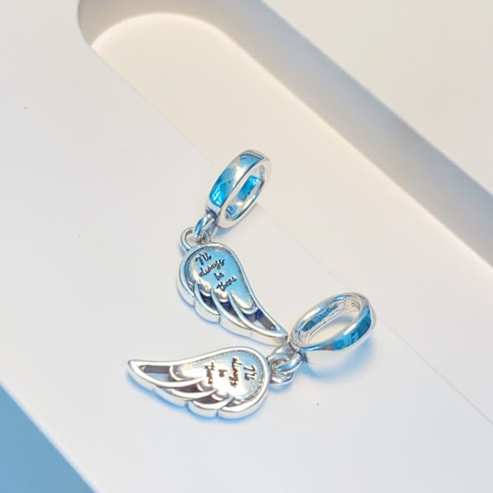 【Moments】Pan 2in1 Sparkling Splitable Angel Wings Dangle Charm 792821C01 925 silver blue pendant