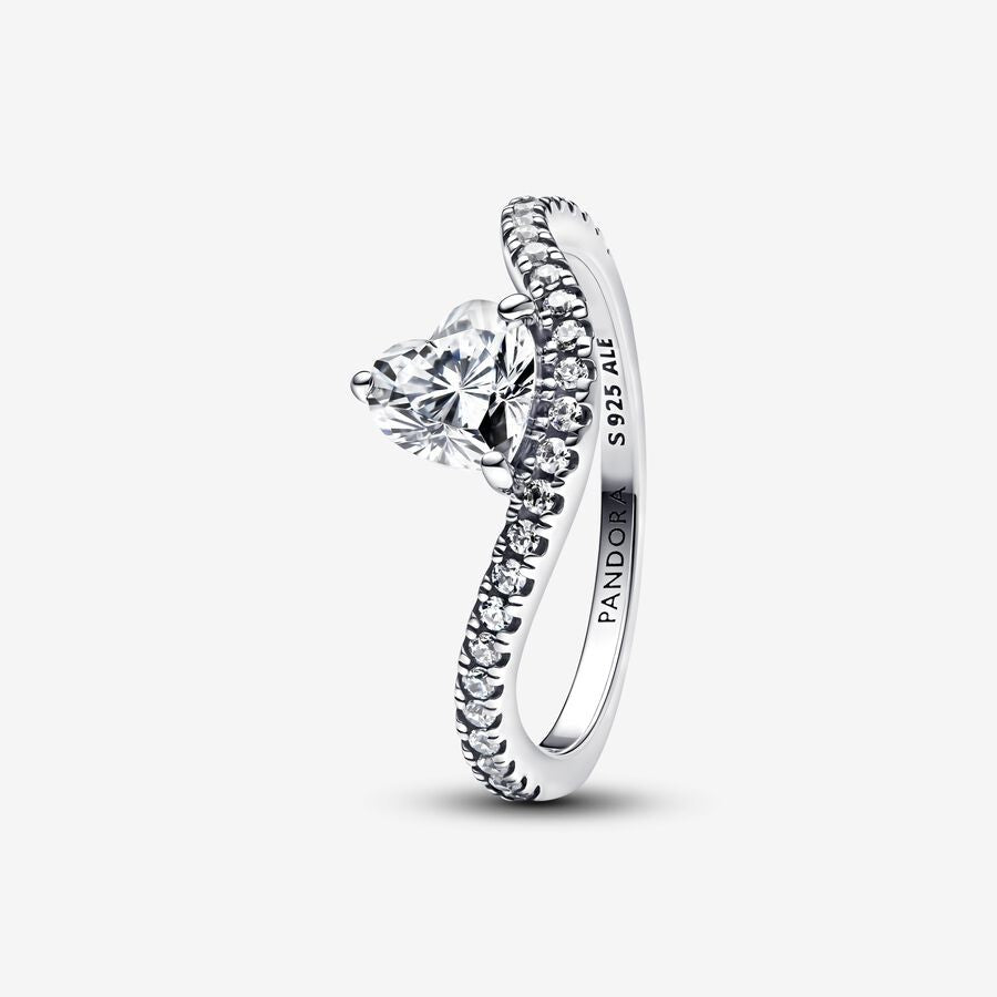 Pan Wavy Pavé Heart Ring sterling silver 193661C01 Sterling silver Valentine's Day 925 silver