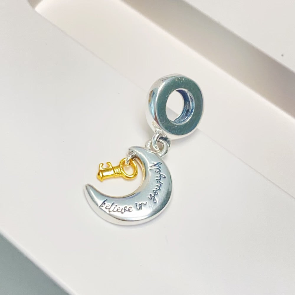 【Moments】Pan Two-tone Key & Moon Dangle Charm 762985C01 925 silver Gold white pink pandant