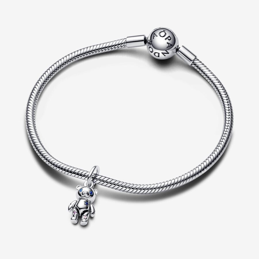 【Moments】Pan Movable Teddy Bear Dangle Charm 792986C01 925 silver blue cartoon movable pandant