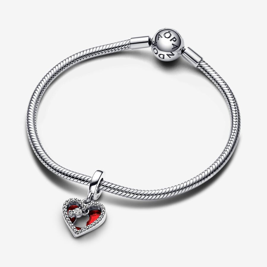 【Moments】Pan Red Heart & Keyhole Double Dangle Charm 793119C01 925 silver red lock pendant