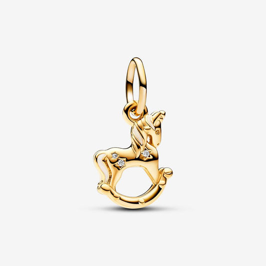【Moments】Pan Rocking Unicorn Dangle Charm 762978C01 Gold cartoon animals christmas pandant