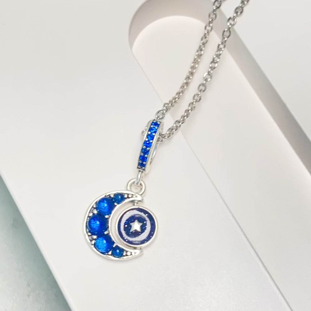 【Moments】Pan Sparkling Moon Spinning Dangle Charm 792979C01 925 silver pandant blue