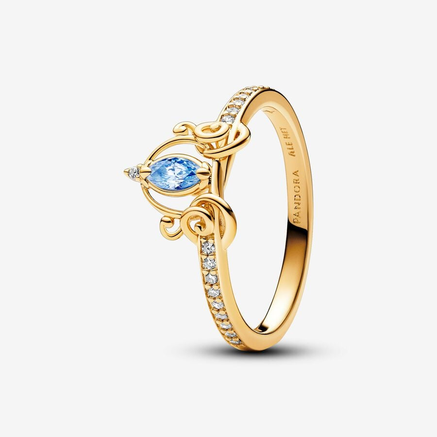 Pan Cinderella's Carriage Ring 163059C01 Gold cartoon fairy princess blue cinderella