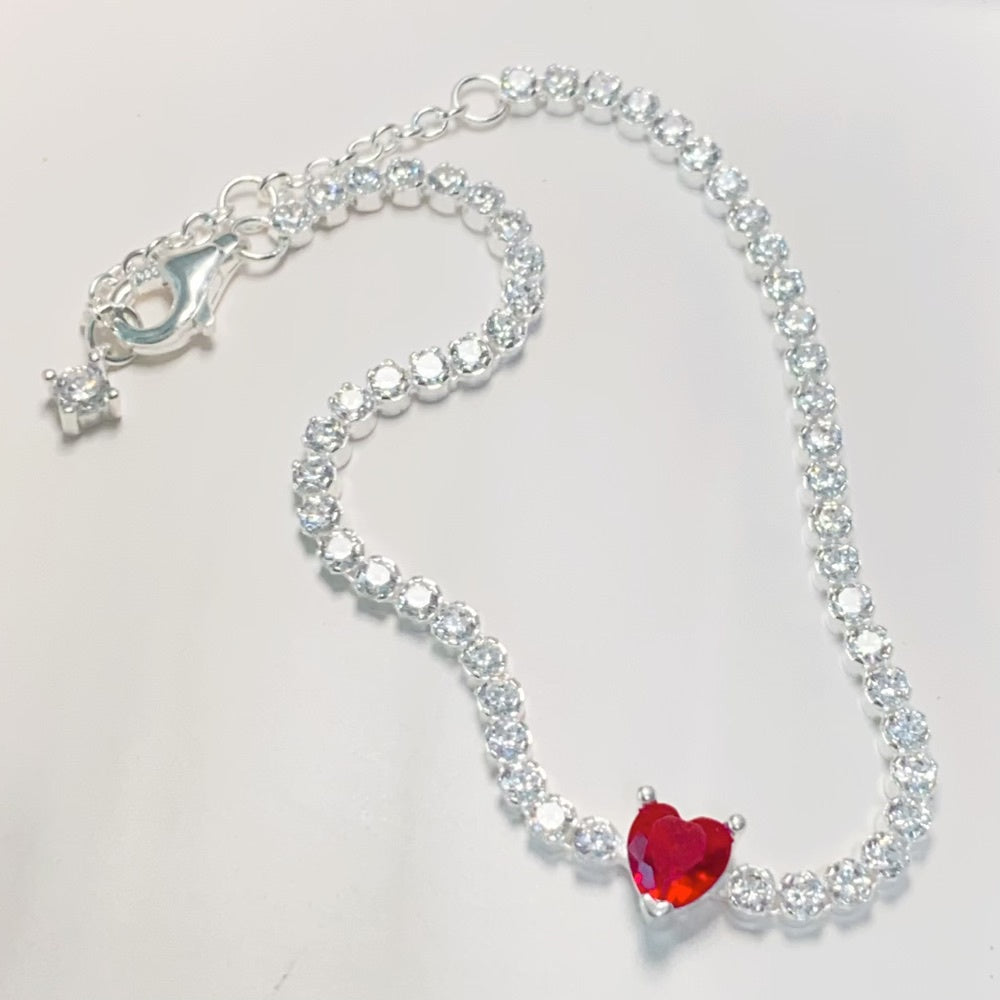 Pan Red Sparkling Heart Tennis Bracelet 590041C02 925 silver Zirconia classic simple style