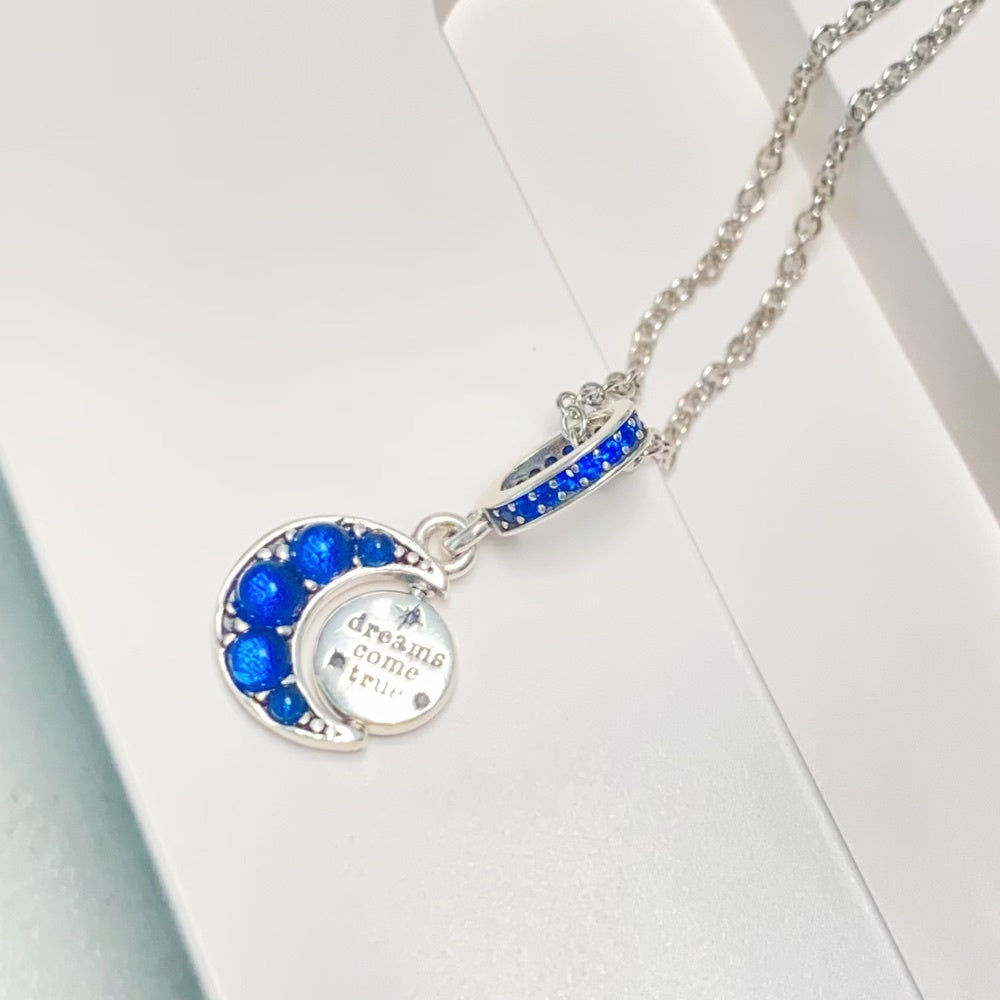 【Moments】Pan Sparkling Moon Spinning Dangle Charm 792979C01 925 silver pandant blue