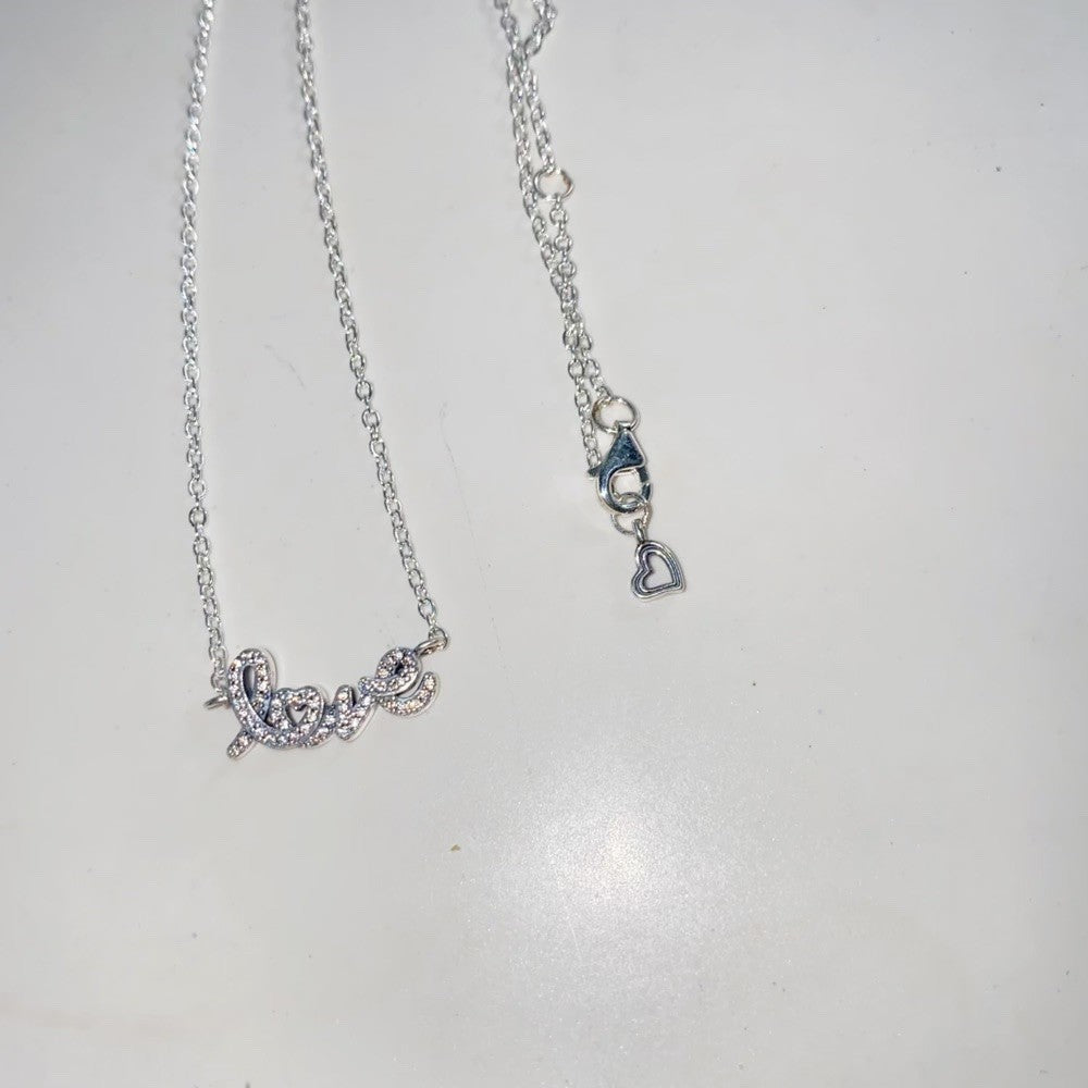 PAN Sparkling Handwritten Love Collier Necklace  393076C01 Sterling silver 925 silver letter LOVE