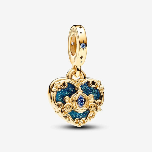 【Moments】Pan Cinderella's Carriage & Heart Double Dangle Charm  763072C01 Princess Blue GOLD pendant