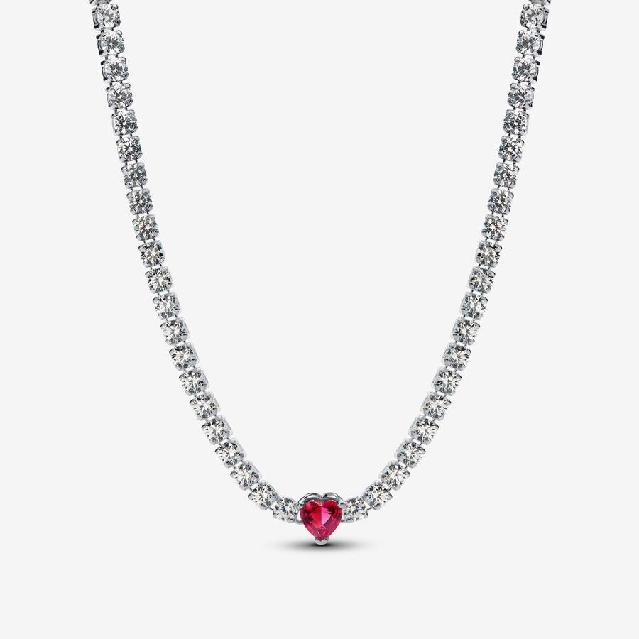 PAN Halo Heart Choker Necklace 393549C01 red heart 925 silver diamond classic style for women