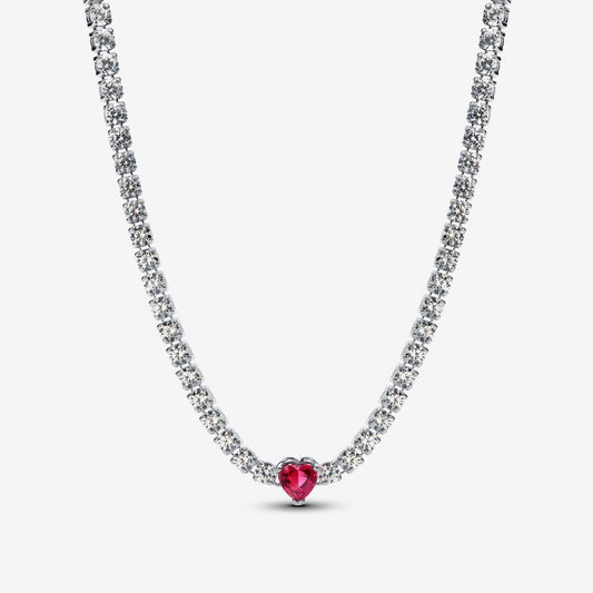 PAN Halo Heart Choker Necklace 393549C01 red heart 925 silver diamond classic style for women