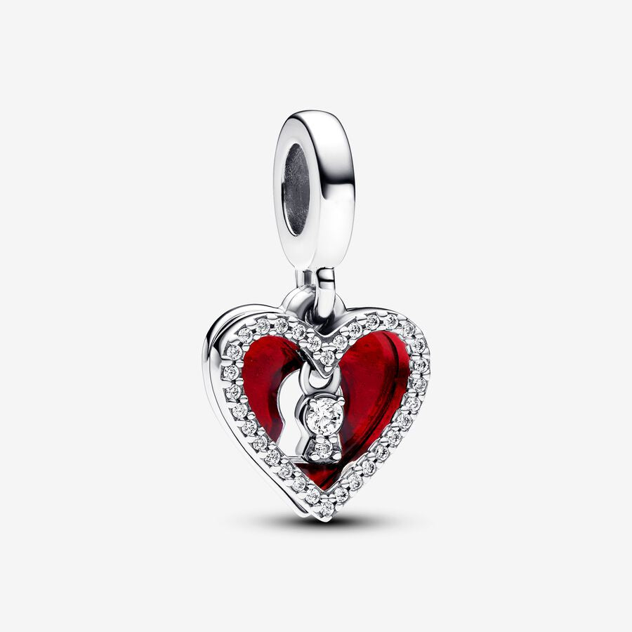 【Moments】Pan Red Heart & Keyhole Double Dangle Charm 793119C01 925 silver red lock pendant