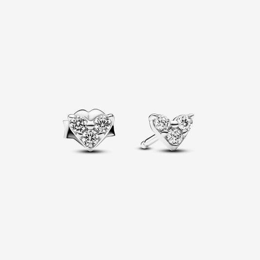 PAN silver Triple Stone Heart Stud Earrings 925 Sterling Silver 293003C01 diamond Delicate