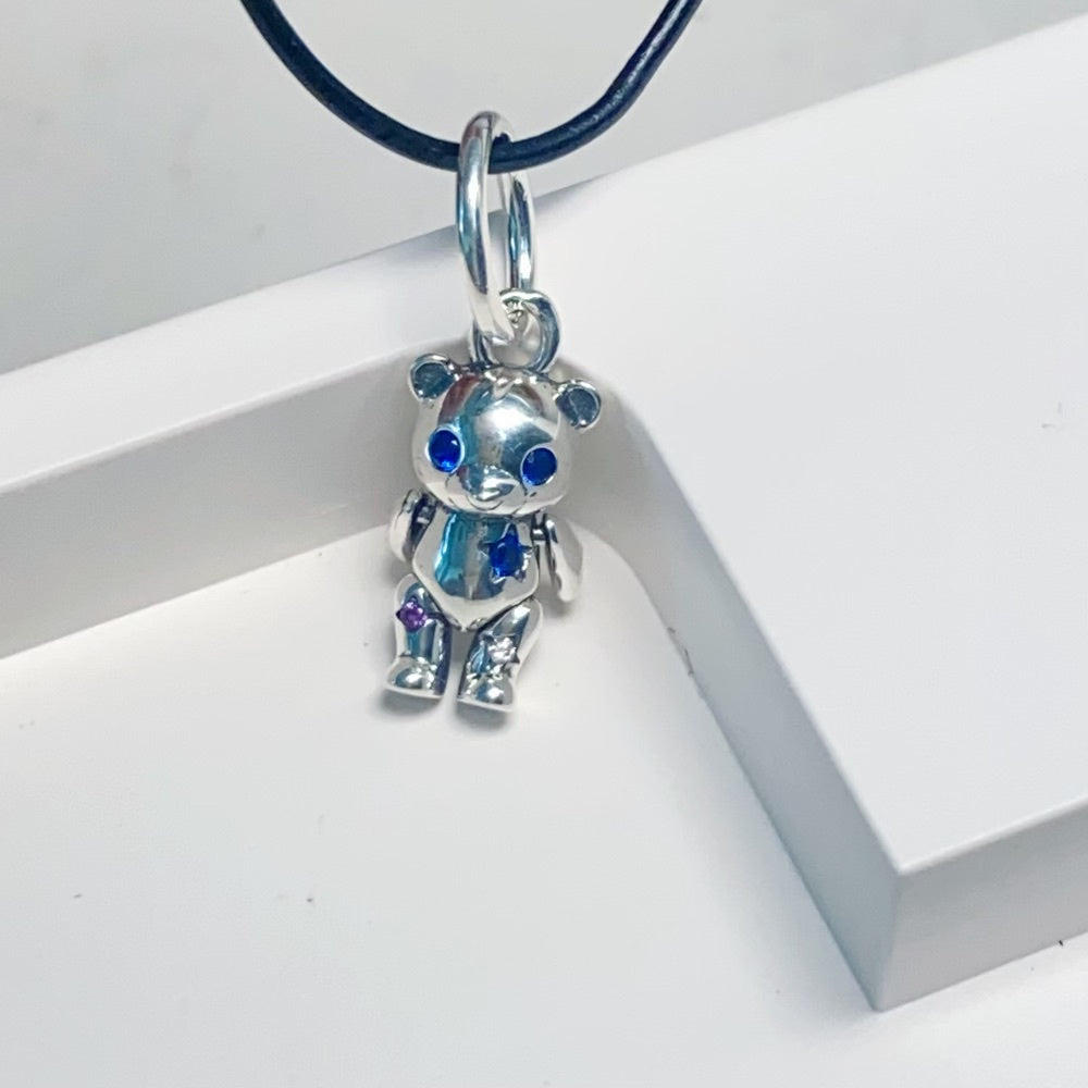 【Moments】Pan Movable Teddy Bear Dangle Charm 792986C01 925 silver blue cartoon movable pandant