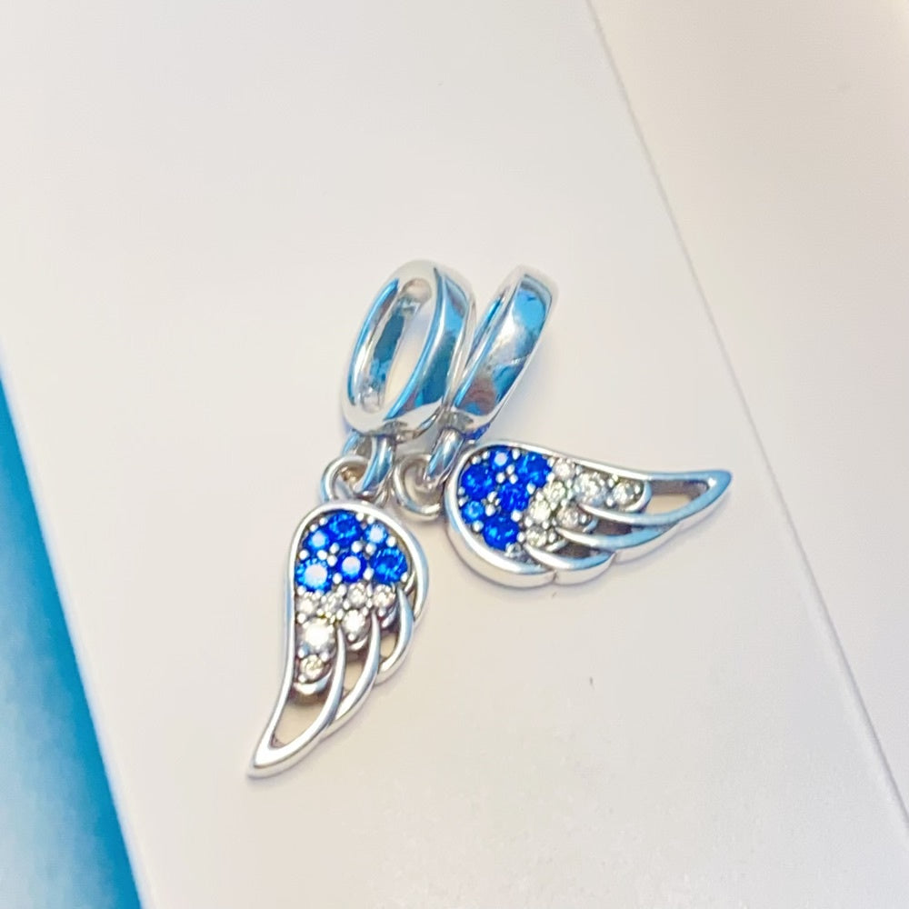 【Moments】Pan 2in1 Sparkling Splitable Angel Wings Dangle Charm 792821C01 925 silver blue pendant